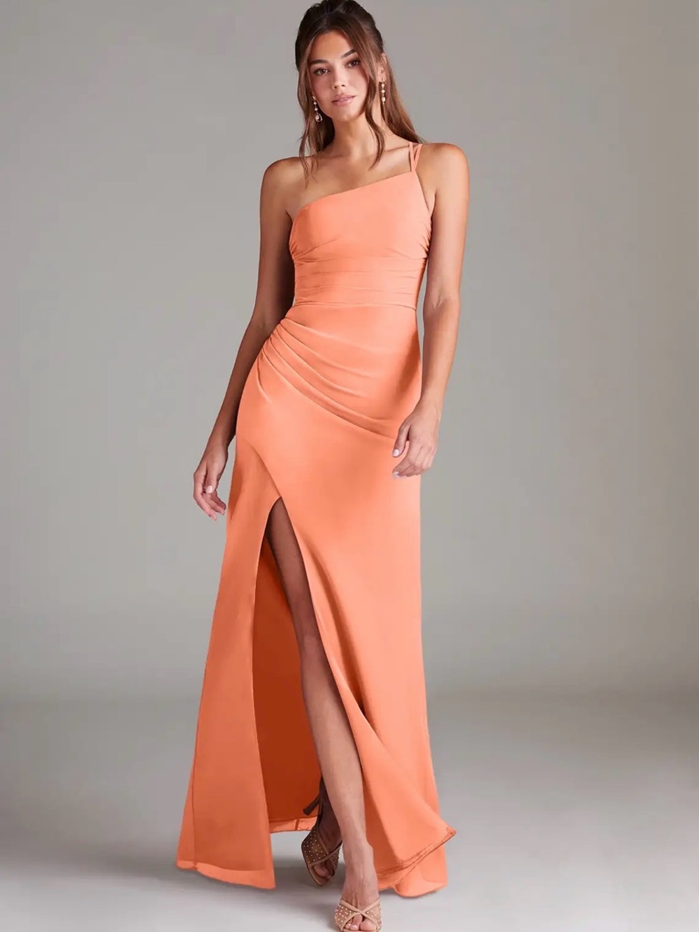 Azazie Coral One-Shoulder Maxi Dress with High Slit